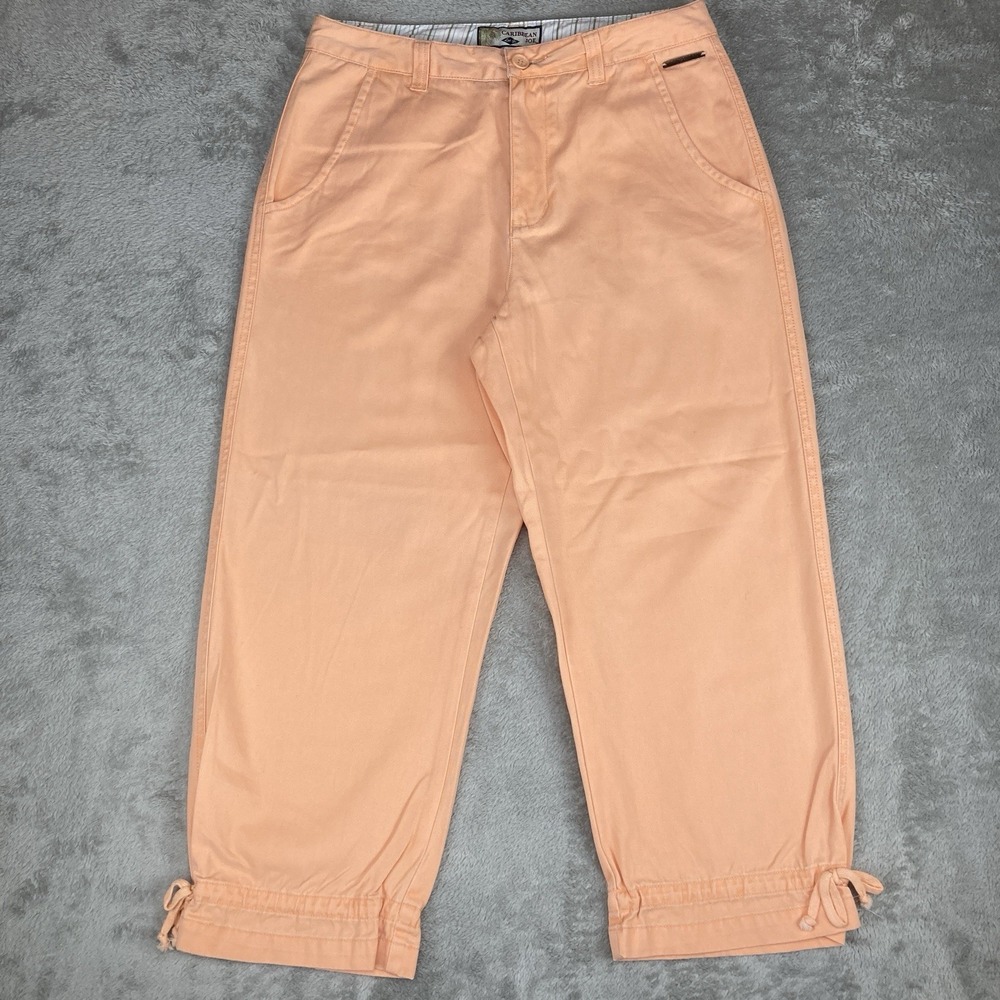 Caribbean Joe Capri Pants Size 8 Coral Sands 100% Cotton Flap Pockets‎